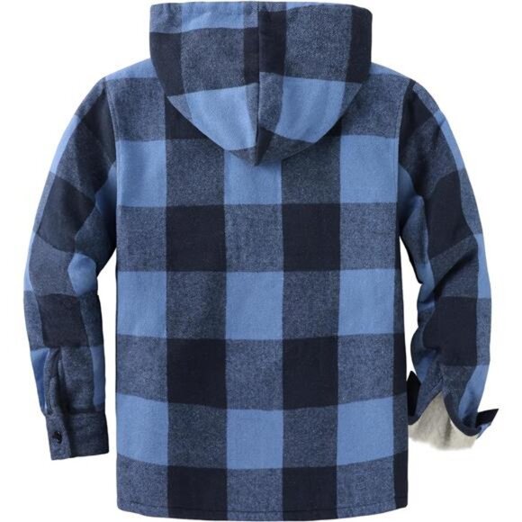Men's Flannel Shirt Fleece Sherpa Lined Plaid Jackets Coat Full Zip Up Hoodie - Picture 2 of 7